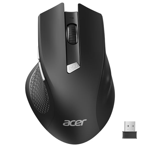 Image of Acer Wireless Mouse for Laptop, 2.4GHz Computer Mouse 3 Adjustable DPI Office Cordless USB Mice with USBA Receiver, 6 Buttons, 1600 DPI, Medium to Large Sized Hands (Dark)