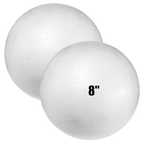 Styrofoam Balls 8 Inch 2PC Large White Foam Balls for Crafts DIY Craft Giant Foam Ball for Home and School Smooth Solid Round Ball(Styrofoam-8in-2pc)