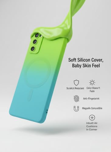 Image of amazon basics Gradient Mag-Safe Case for Samsung Galaxy S20FE 5G | Soft Silicone Shockproof Cover with Camera Protection | Slim Lightweight Design | Smooth Touch & Durable - Green & Blue