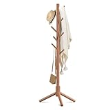 Haddockway Wooden Coat Rack Stand with 8 Hooks New Zealand Pine 3 Adjustable Coat Standing...