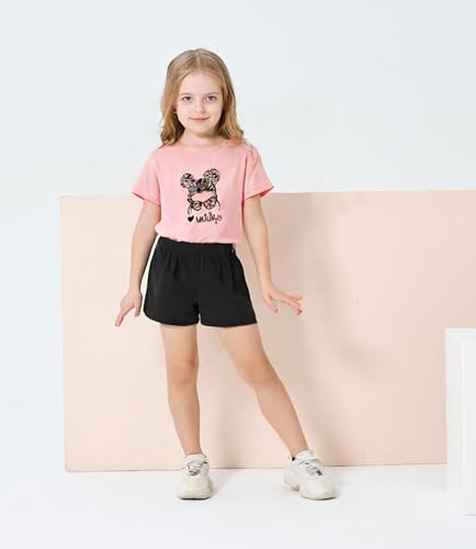 Kid Toddler Girl Clothes Summer Ruffle Sleeve Figure Graphic Tee Shirt + Shorts Summer Outfits Set3