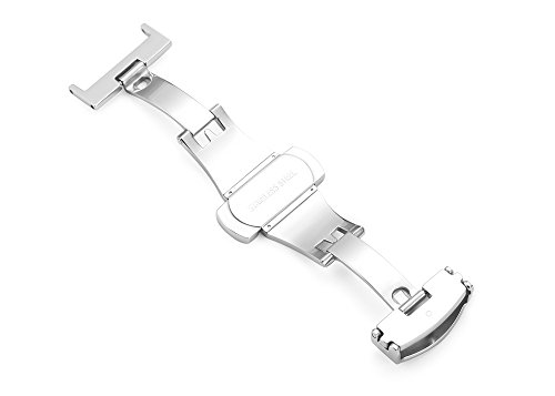 iStrap 18mm Stainless Steel Butterfly Deployant Buckle Double Push Spring Watchband Clasp Polished