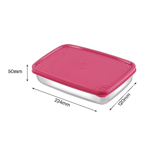 Image of CELLO Max Steel Lunch Box, 2 Units, Pink | Stainless Steel Lunch Box with Inner Veg Box | Tiffin Box with Air-Tight Lid | Ideal for Office and School for Healthy Meal Storage, Big