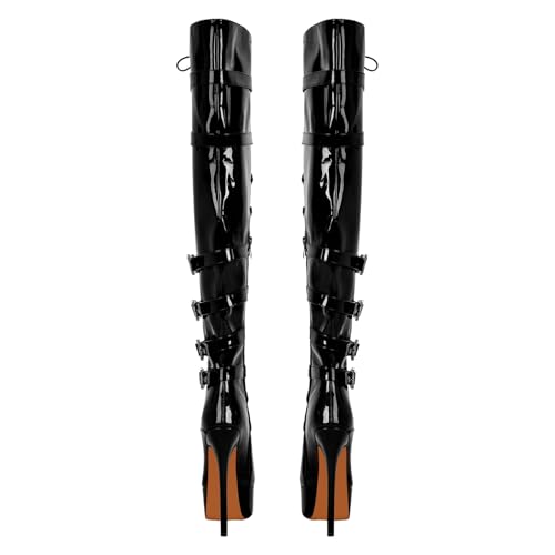 Richealnana Women's Platform Lace Up Stiletto High Heels Knee High Boots4
