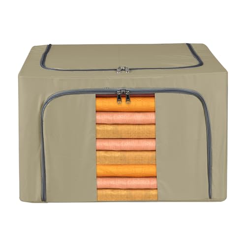 Image of Kuber Industries Cloth Storage Box | Foldable Wardrobe Organiser for Clothes | Steel Frame Clothes Organizer | Blanket Box | 24 LTR | Brown