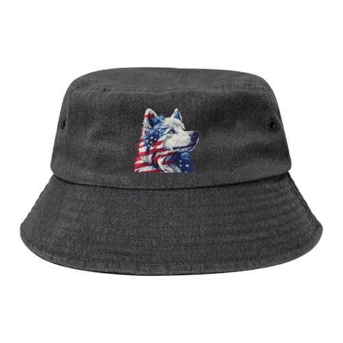 Qauirfe Samoyed Dog American Flag Fashion Cowboy Denim Fisherman Hat Outdoor Fishing Cap Sun