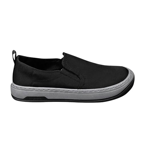 Zapatos deportivos para hombre, zapatos casuales para hombre, planos, antideslizantes, ligeros, de gamuza, color sólido, cómodos, elásticos, sin cordones, color negro, talla 9, Black, 41 1/3 EU