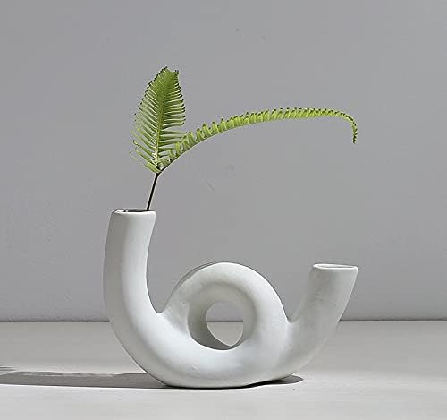 White Ceramic Vase Nordic Minimalism Modern Style Decoration for Centerpieces, Kitchen, Office or Living Room, White Geometric Decorative Vases for Home Decor