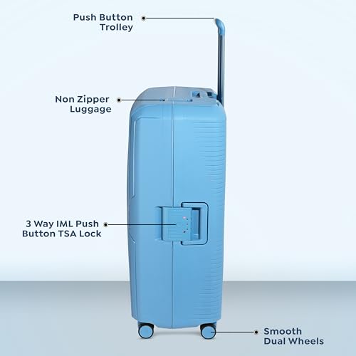 Image of CARLTON Locke Check-in Trolley Bag, 77.5cm | Large | Hardsided Luggage| Smooth 8-Wheel Suitcase| TSA Lock with Anti Theft Zipper | Multipocket Convipack | 5-Year International Warranty (Light Blue)