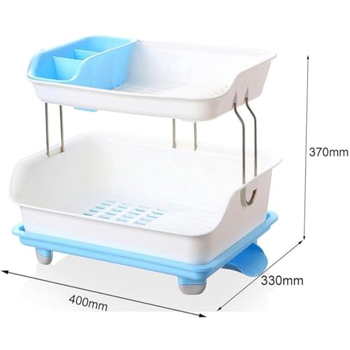 RENARSH Plastic Kitchen 2 Layer Sink Dish Plate Drainer Drying Rack Wash Organizer with Tray Utensil Holder Basket (Blue) - Image 4 thumbnail