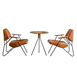 KIBONCY Coffee Shop Table and Chair Sets,Accent, PU Leather Living Room Minimalist Luxury Wrought Iron Balcony(3)