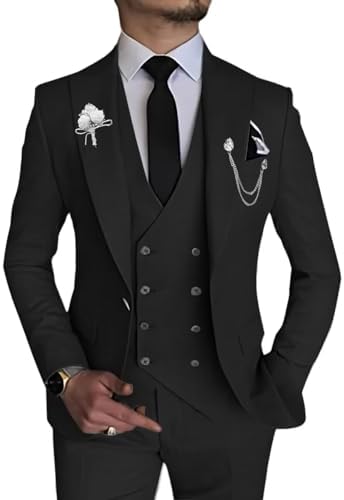 Wangyue Men's 3 Piece Slim Fit Suit Double Breasted Suit Men Form...