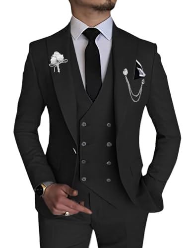 Wangyue Men's 3 Piece Slim Fit Suit Double Breasted Suit Men Formal Suit for Wedding Prom Dinner Party