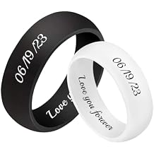 3UMeter 2Pcs Personalized Silicone Rings for Couples Custom Breathable Rubber Wedding Bands Men Women Engrave Silicone Wedding Bands for Him and Her Birthday Christmas Gift for Husband Wife