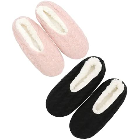DICUIRD Womens Thick & Warm Slipper Socks with Grippers - House Slippers（Pink&Black,5-7.5） Cover