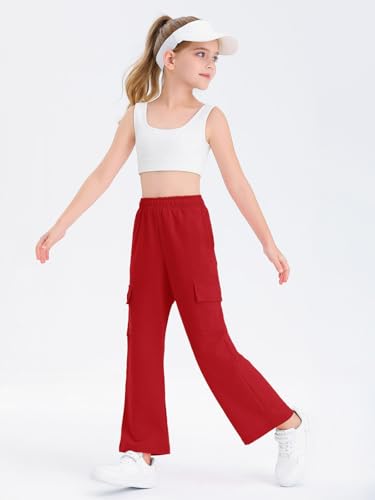 Girls Kids Cargo Sweatpants Wide Straight Leg Jogger Pants 5-14 Years4