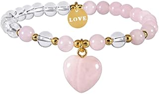 Nupuyai Heart Charm Crystal Beads Bracelet for Women, Healing Stone Stretch Letter Love Charm Bracelet