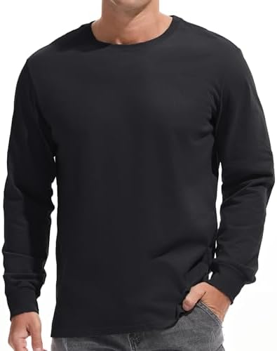 VEIISAR Herren Schwergewicht T-Shirt, Langarmshirt gebürstet - vorgewaschen