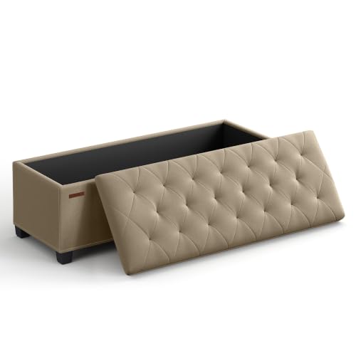 SONGMICS Storage Ottoman Bench, Foot Rest with Legs, 15.7 x 43.3 x 15.7 Inches, End of Bed Bench, Storage Chest, Load up to 660 lb, for Living Room, Bedroom, Entryway, Camel Brown ULSF088R01