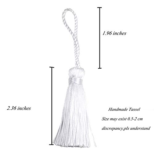 Image of Makhry 20pcs 4.3 Inch Handmade Silky Floss Mini Tiny Craft Tassels with 2-Inch Cord Loop and Small Chinese Knot for Earrings, Souvenir, Bookmarks, DIY Craft Accessory,Tags (White)