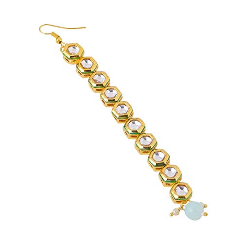 Toned Kundan Studded Single Line Pearl Drop Maangtikka