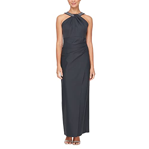 Image of Alex Evenings Women's Slimming Long Side Ruched Dress with Cascade Ruffle Skirt