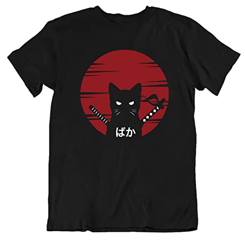 Men Women Japanese Cat Anime T Shirt (Medium, Black13)