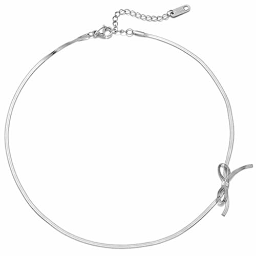 Jude Jewelers Stainless Steel Snake Chain Style Bowtie Knot Collar Necklace