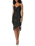 GUESS womens Embroidered Mesh Illusion Scalloped Hem Sheath Casual Night Out Dress, Black, 4 1 US