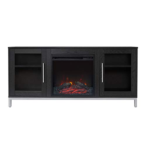 Versanora Lainey Metal Legs Electric Fireplace Wooden Tv Stand Storage Cabinet With Glass Doors And Adjustable Shelves For Tvs Up To 60 Inch, 54 Inch Width, Black #TOP6
