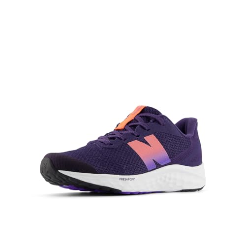 New Balance Kid's Fresh Foam Arishi V4 Lace-Up Running Shoe, Boysenberry/Tangerine Heat, 4 W Big Kid