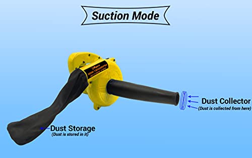 Image of Hillgrove Yellow 800W-18000RPM Electric Air Blower and Suction Dust Cleaner for AC /Computer /Home with Air Blower Machine Gun Dust Cleaning Forward Curved Air Blower (Corded Vacuum)