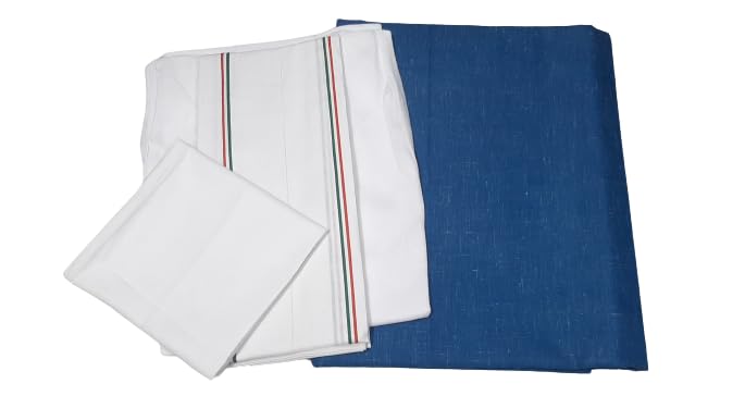 Men's 5- Piece Pandit Cotton Kurta Pajama set Unstitched Kurta, Angocha, Vest,Hanky. (Dark Blue)-image-46