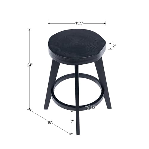 Image of Black Barstools Set of 2, 24 inch Counter Height Bar Stools with Wood Leg, Vintage Backless Stool for Kitchen Island, Bar Chairs with Round Seat