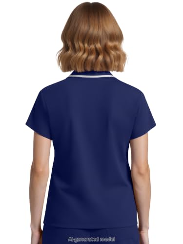 Image of Scrub Tops for Women, Medical Short Length Zip-Front Polo Scrub Top