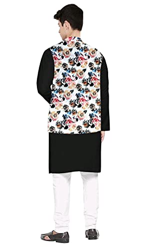 Image of Os Men's & boy kurta pyjama set with nerhu jackets (Multi printed) in cotton (baap beta|father son|)