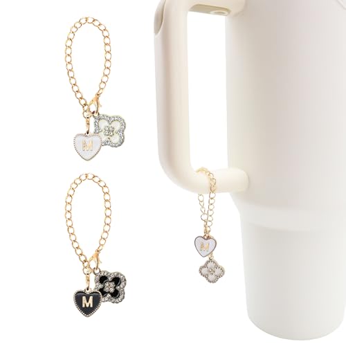 Qingonese 2PCS Black White Rhinestones Letter Charm for Stanley Cup-M