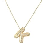 RWQIAN Bubble Initiales Lettre Chaîne Or Femmes Ballon Bling Zircone Lettre Pendentif Alphabet K Collier Femmes Bijoux Cadeau
