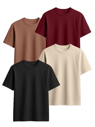Image of Veirdo 100% Pure Cotton Regular Fit Round Neck Cool Solid Half Sleeve T-Shirt Combo for Men (Pack of 4)