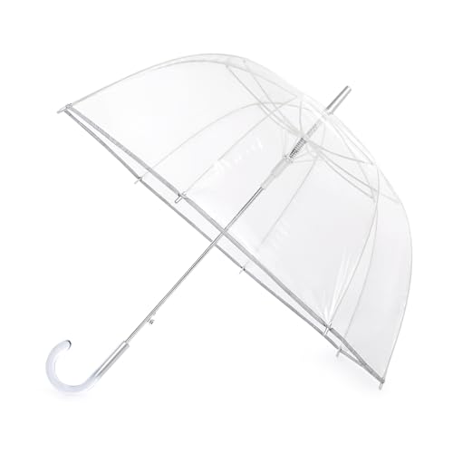G4Free 52 inch Clear Bubble Umbrella, Large Canopy Transparent Dome Coverage Stick Umbrella with Reflective Strip, J Hook Handle European Style for Weddings,Prom,and Outdoor Events(Reflective Trim)