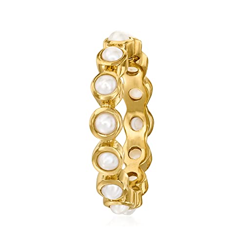 Ross-Simons 3Mm Cultured Pearl Eternity Band In 18Kt Gold Over Sterling. Size 8 #TOP2
