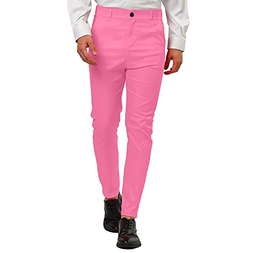 Pantalones de vestir clásicos para hombre, color sólido, formal, aspecto a medida, ajuste cómodo, resistente a las arrugas, versátiles, para la oficina, 03# Rosa, S