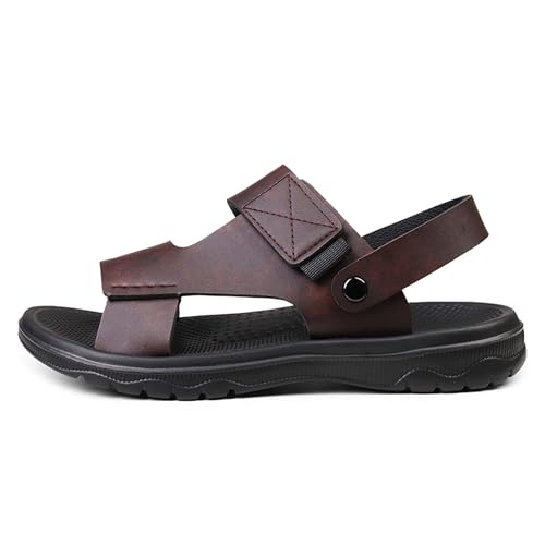 Men's leather oversized comfortable two-piece casual slippers, anti slip beach sandals