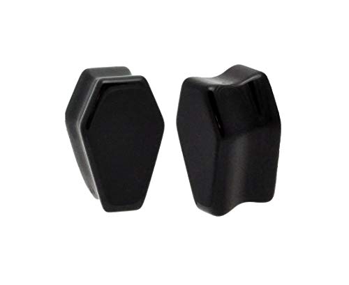 Mystic Metals Body Jewelry Pair of Black Onyx Stone Coffin Shaped Double Flare Plugs (STN-638) (5 8  (16mm))