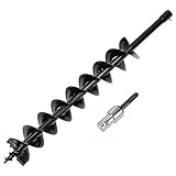 QWORK® Tariere thermique, tarière de terrain ⌀ 100 mm perceuse avec adaptateur, 80 cm longueur, pour forage de trous et plantations d'arbres