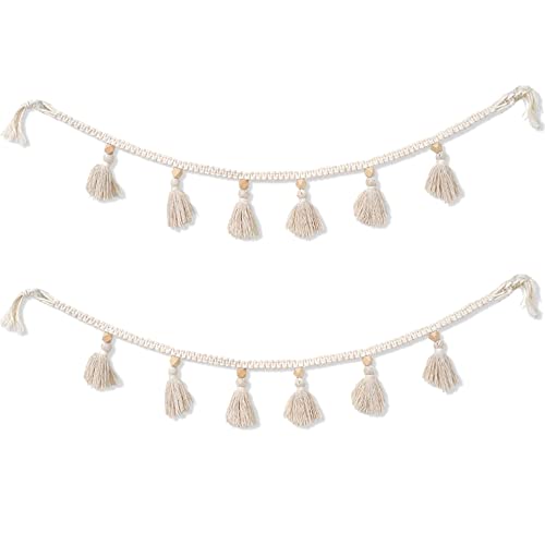 Dtoterul Tapiz Macrame de Algodón 2 Piezas Borlas Guirnalda Banner Guirnalda de Borla de Macramé Macramé Tejido Colgante de Pared Decoración del Hogar para Adornar Sala Dormitorio Boda