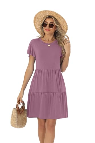 Image of HiMONE Summer Dresses for Women 2025 Vacation Sundresses Ruffle Sleeve Boat Neck with Pockets A Line Casual Dress XS-2XL