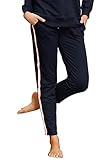 DOTIN Damen Jogginghose Sweathose, Lange Streifen Freizeithose Traininghose Open Hem Sporthose Lounge Hose Frauen Laufhose, Navy Blau, S