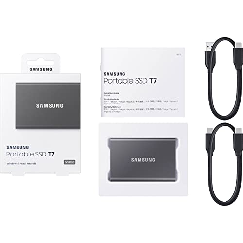 Samsung T7 Portable SSD - 500 GB - USB 3.2 Gen.2 External SSD Titanium Grey (MU-PC500T/WW)