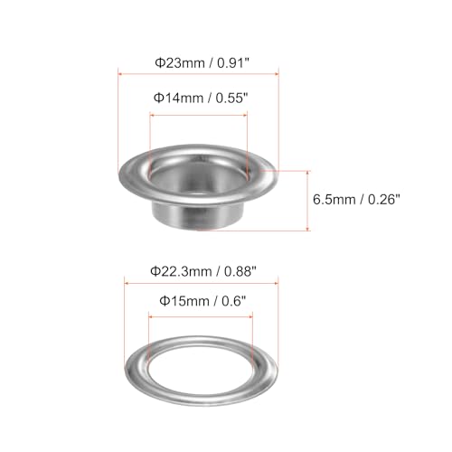 QUARKZMAN 20 Stück Ösen 14mm Kupfer Ösen Metallösen Rostfrei Einschlagösen Grommet Befestigungsösen für Planen Banner Leder Stoff Schuhe Handtaschen Vorhänge Bastel, Silber